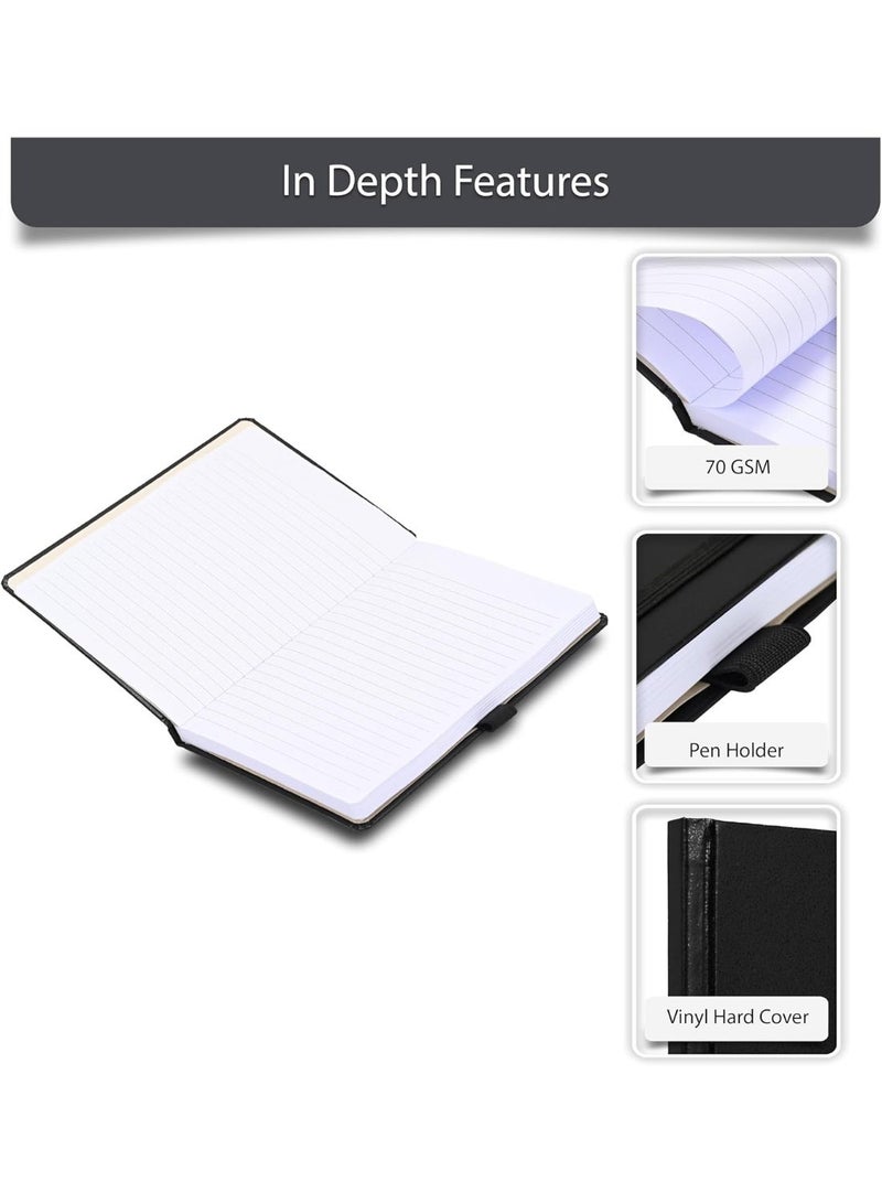 FIS Notebook A5 Size(148x210mm), Hard Cover Vinly Materials, 100 Sheets, White Paper, Single Ruled, Elastic Band Closure with Pen Holder, Black, Ideal for School Essentials - FSNBHCA5100E01N - Image 2